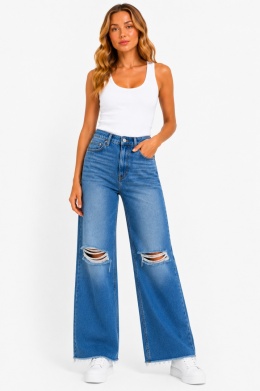 GUESS 80s Straight Jeans – damskie jeansy wide leg z przetarciami, rozmiar 26