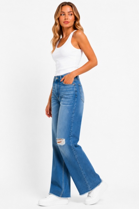 GUESS 80s Straight Jeans – damskie jeansy wide leg z przetarciami, rozmiar 26