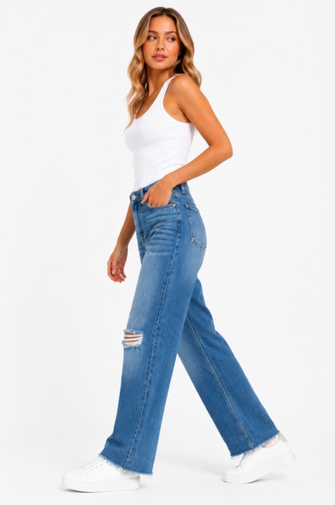 GUESS 80s Straight Jeans – damskie jeansy wide leg z przetarciami, rozmiar 26