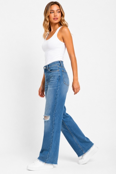 GUESS 80s Straight Jeans – damskie jeansy wide leg z przetarciami, rozmiar 26