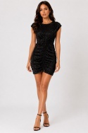 GUESS Belinda Bodycon Dress – czarna sukienka mini z transparentnym wzorem panterki, rozmiar M