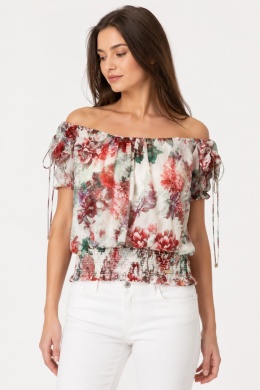 GUESS Bluzka Hiszpanka Kwiatowa Floral Print Marszczenie Rozmiar M