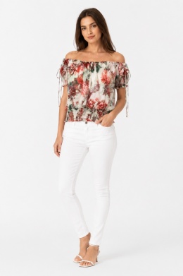 GUESS Bluzka Hiszpanka Kwiatowa Floral Print Marszczenie Rozmiar M