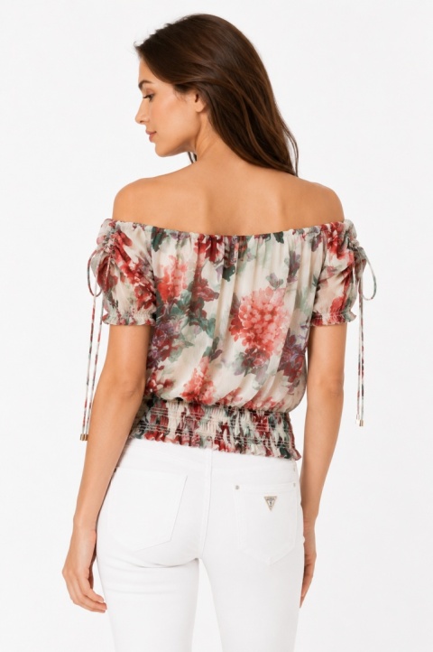 GUESS Bluzka Hiszpanka Kwiatowa Floral Print Marszczenie Rozmiar M