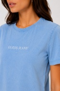 GUESS JEANS T-shirt damski niebieski vintage wash z logo, rozmiar XL, nowy z metką