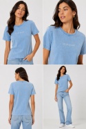GUESS JEANS T-shirt damski niebieski vintage wash z logo, rozmiar XL, nowy z metką