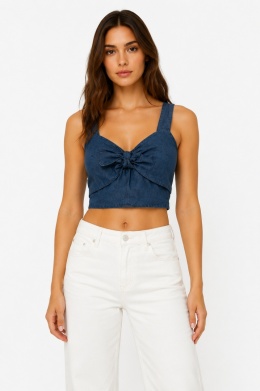 GUESS Jeans Top damski jeansowy z kokardą niebieski rozmiar S