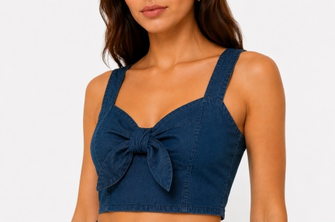 GUESS Jeans Top damski jeansowy z kokardą niebieski rozmiar S