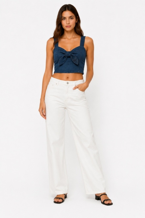 GUESS Jeans Top damski jeansowy z kokardą niebieski rozmiar S