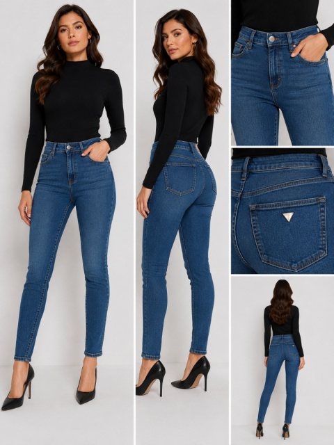GUESS Jen Skinny Jeans W24 / EU34 – Wysoki Stan – Niebieskie Jeansy Skinny – Nowe z Metką