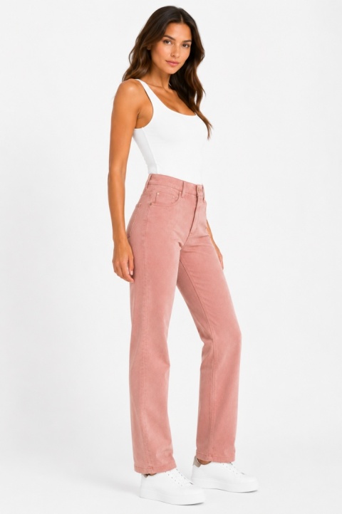 GUESS Kelly Straight – damskie spodnie z imitacji zamszu, pudrowy róż, rozmiar 24