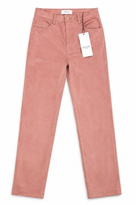 GUESS Kelly Straight – damskie spodnie z imitacji zamszu, pudrowy róż, rozmiar 24