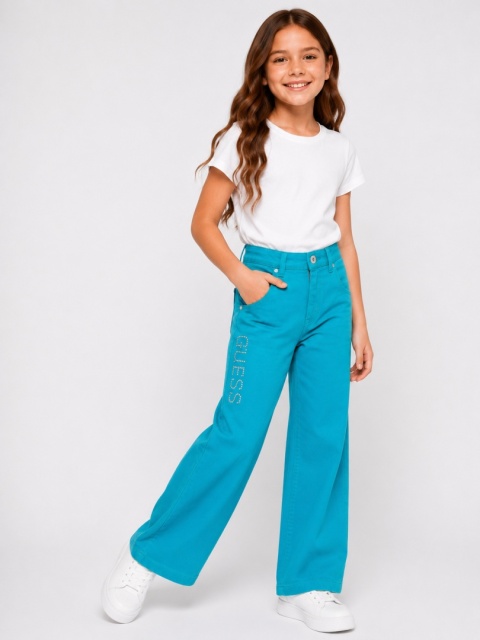 GUESS Kids Spodnie dziewczęce Wide Leg Turkusowe Rozmiar 8 lat Nowe z metką