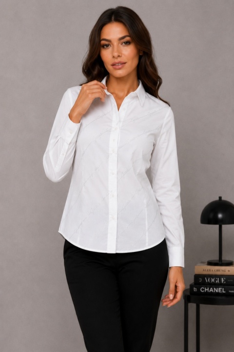 GUESS Korinna Shirt Biała Koszula Damska z Kryształkami Logo rozmiar XS