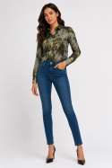 GUESS LS CLOUIS SHIRT Koszula Damska Transparentna w Liście Zielona R. S