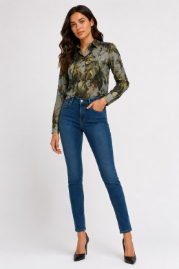 GUESS LS CLOUIS SHIRT Koszula Damska Transparentna w Liście Zielona R. S