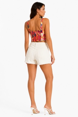 GUESS Leta Crop Top – kolorowy top damski w kwiatowy wzór z wiązaniem – rozmiar XS (EU 34)