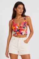 GUESS Leta Crop Top – kolorowy top damski w kwiatowy wzór z wiązaniem – rozmiar XS (EU 34)