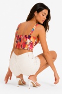 GUESS Leta Crop Top – kolorowy top damski w kwiatowy wzór z wiązaniem – rozmiar XS (EU 34)