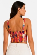 GUESS Leta Crop Top – kolorowy top damski w kwiatowy wzór z wiązaniem – rozmiar XS (EU 34)