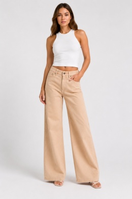GUESS Los Angeles Spodnie damskie wide leg beżowe – rozmiar W25 L32 – nowe z metką