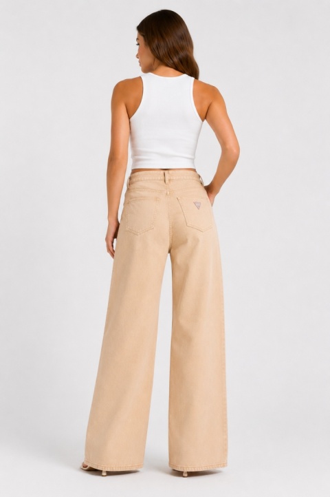 GUESS Los Angeles Spodnie damskie wide leg beżowe – rozmiar W25 L32 – nowe z metką