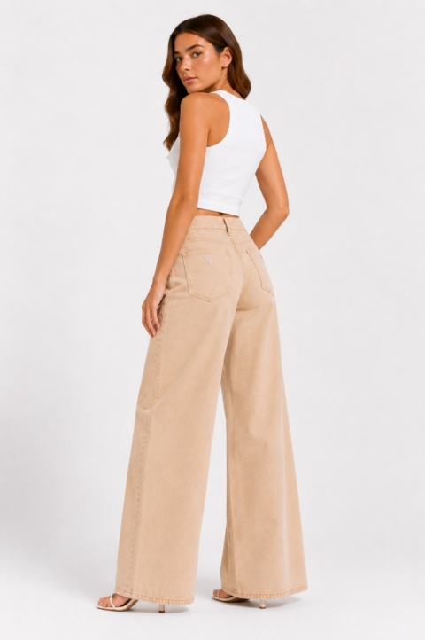 GUESS Los Angeles Spodnie damskie wide leg beżowe – rozmiar W25 L32 – nowe z metką