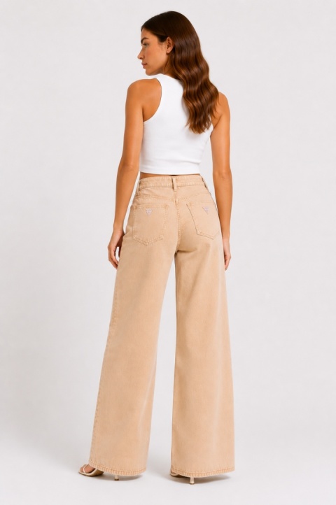 GUESS Los Angeles Spodnie damskie wide leg beżowe – rozmiar W25 L32 – nowe z metką