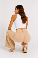 GUESS Los Angeles Spodnie damskie wide leg beżowe – rozmiar W25 L32 – nowe z metką