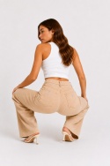 GUESS Los Angeles Spodnie damskie wide leg beżowe – rozmiar W25 L32 – nowe z metką