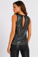 GUESS Margot Sequins Top – elegancki top z cekinowym efektem, czarno-srebrny, rozmiar S