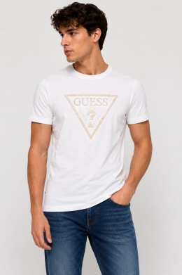 GUESS Męski T-shirt Logo Triangle White Organic Cotton Rozmiar S