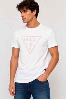 GUESS Męski T-shirt Logo Triangle White Organic Cotton Rozmiar S