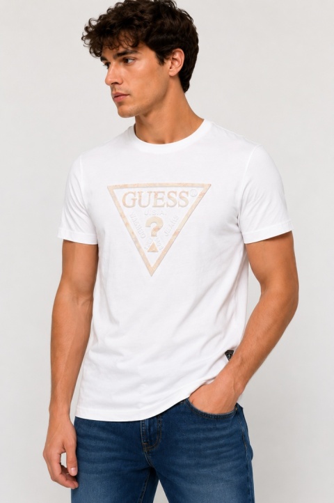 GUESS Męski T-shirt Logo Triangle White Organic Cotton Rozmiar S