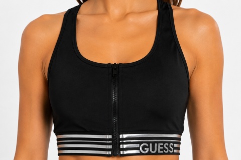 GUESS Veda Active Top – sportowy top damski z zamkiem, czarny, rozmiar S