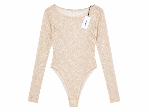 Guess Belle LS Body Koronkowe Nude Beżowe Długi Rękaw Rozmiar L