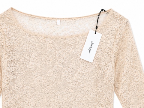 Guess Belle LS Body Koronkowe Nude Beżowe Długi Rękaw Rozmiar L