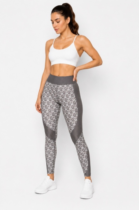 Guess Legginsy Sportowe Damskie Szaro-Beżowe Geometryczne XS