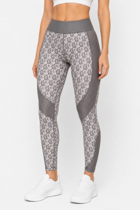 Guess Legginsy Sportowe Damskie Szaro-Beżowe Geometryczne XS