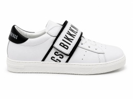 Bikkembergs Junior Skórzane Sneakersy Białe z Logo na Rzepie Rozmiar 39