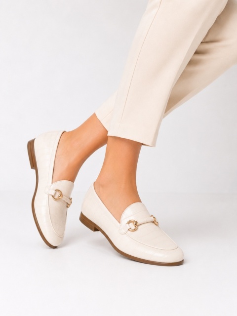 Dune London Loafers Cream Croc złotym detalem rozmiar 36