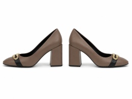 Furla Chain Pump 80 Skórzane Czółenka na Słupku Greige/Cognac Rozmiar 39