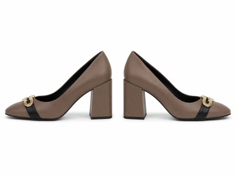 Furla Chain Pump 80 Skórzane Czółenka na Słupku Greige/Cognac Rozmiar 39