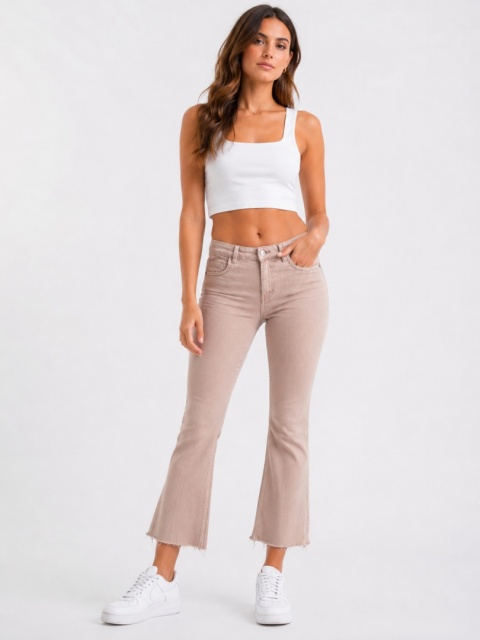 GUESS Arya Cropped Mini Flare Jeans Damskie Beżowe – 24/27 dzwony