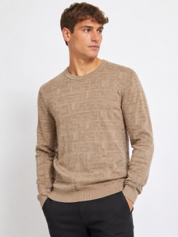 GUESS Męski sweter bawełniany Monogram Logo Beige 100% Cotton Rozmiar M