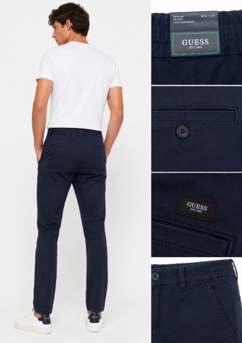 GUESS Męskie Spodnie Chino Regular Fit Granatowe Lyocell – Rozmiar W33 L32