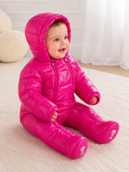 GUESS Niemowlęcy kombinezon zimowy puchowy 0–3M – różowy, z kapturem
