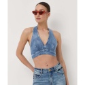 GUESS THALIA Denim Top Jeansowy Halter Niebieski Rozmiar L