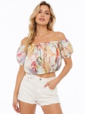Guess Damska lniana bluzka hiszpanka w kwiaty 100% len r. XL (EU 46)