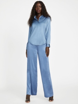GUESS GIA Palazzo Pant – satynowe spodnie damskie granatowe, rozmiar L